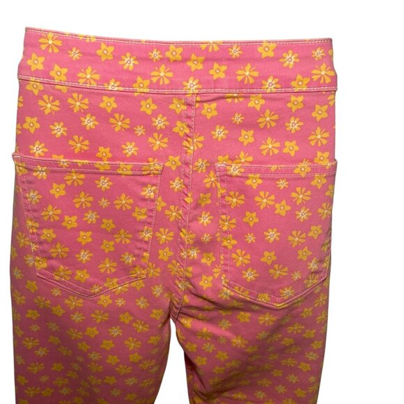 Zara Floral Straight Leg Ankle Jeans Coral Pink Yellow Flowers Size 6 - Picture 2 of 6